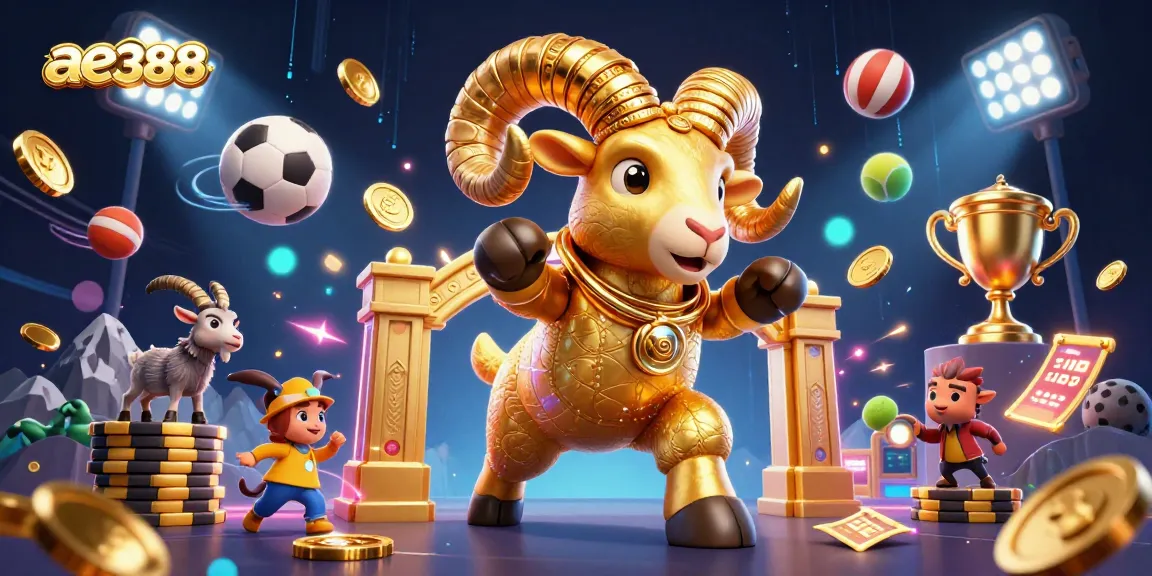 A dynamically charged scene featuring the vibrant ae388 golden ram amidst rich gambling elements, showcasing thrilling sports action.